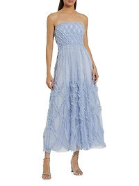 Cocktail Ruffled Mesh Strapless Gown