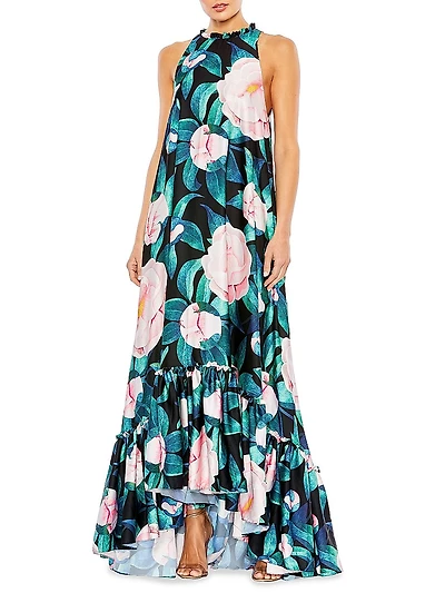 Evening Floral Charmeuse Maxi Dress