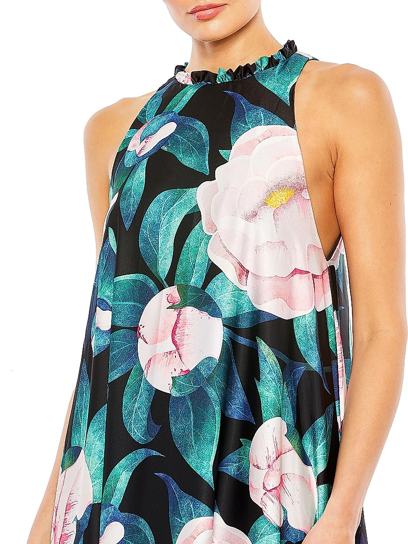 Evening Floral Charmeuse Maxi Dress