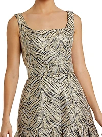 Evening Metallic Brocade Belted Gown
