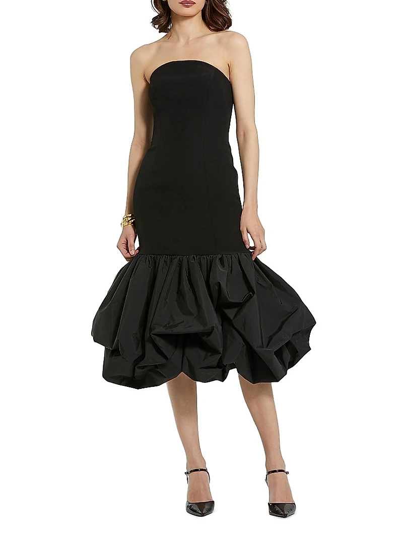 Ieena Crepe Strapless Bubble-Hem Midi-Dress