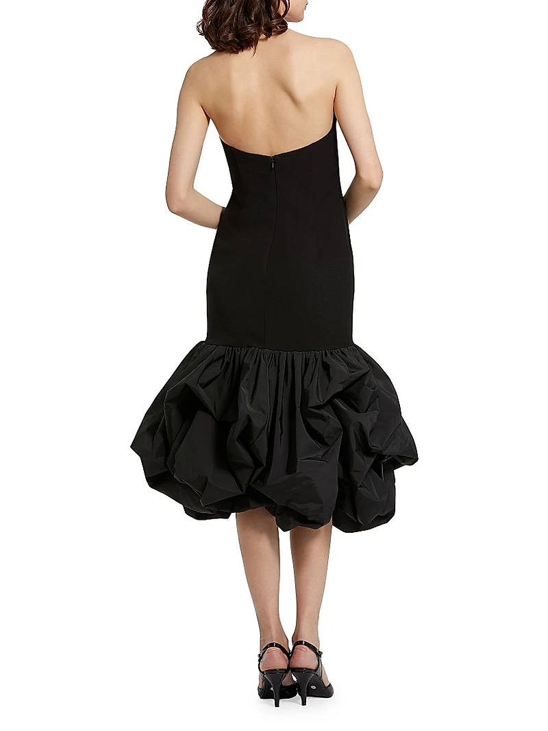 Ieena Crepe Strapless Bubble-Hem Midi-Dress