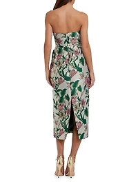 Floral Brocade Strapless Midi-Dress
