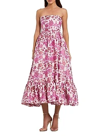 Floral Brocade Strapless Cocktail Dress
