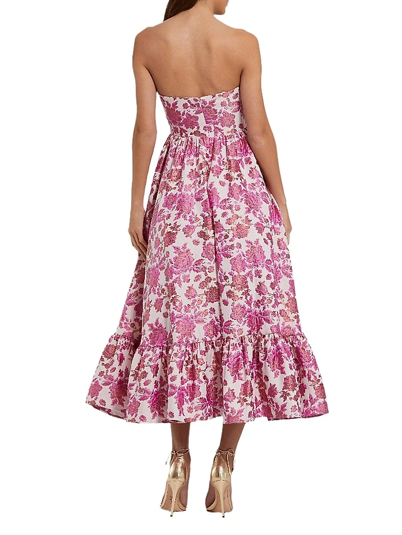 Floral Brocade Strapless Cocktail Dress