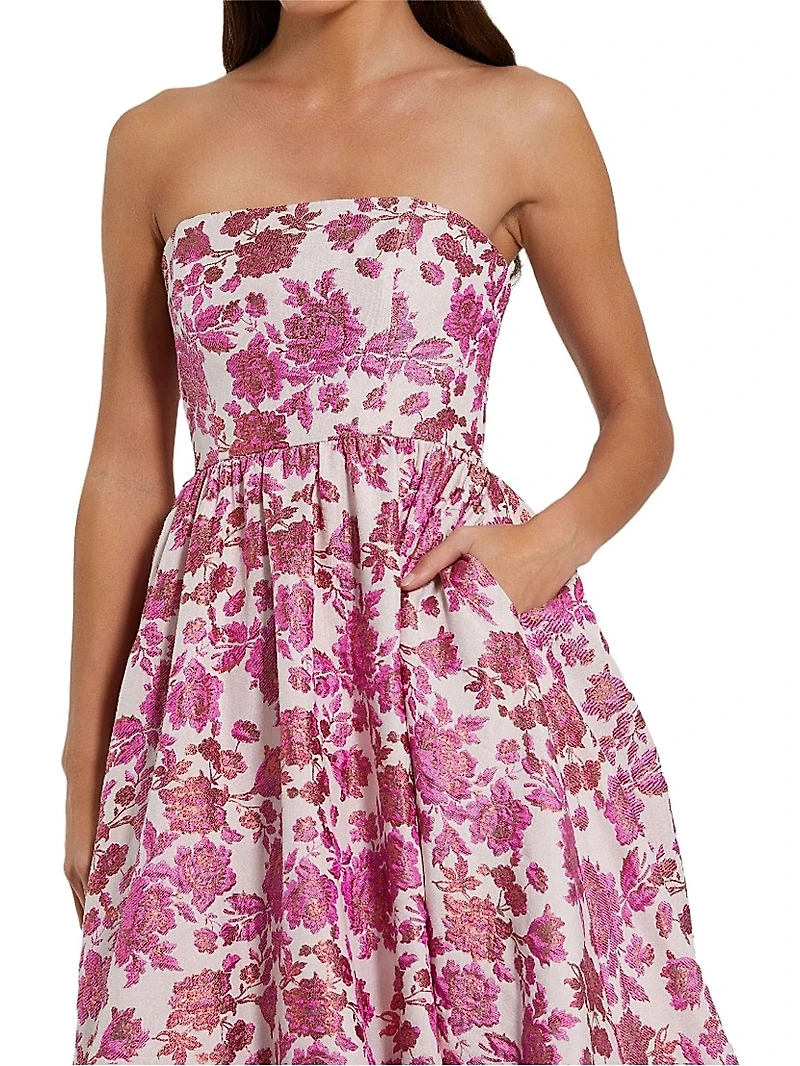 Floral Brocade Strapless Cocktail Dress