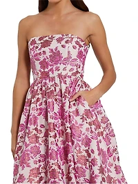 Floral Brocade Strapless Cocktail Dress