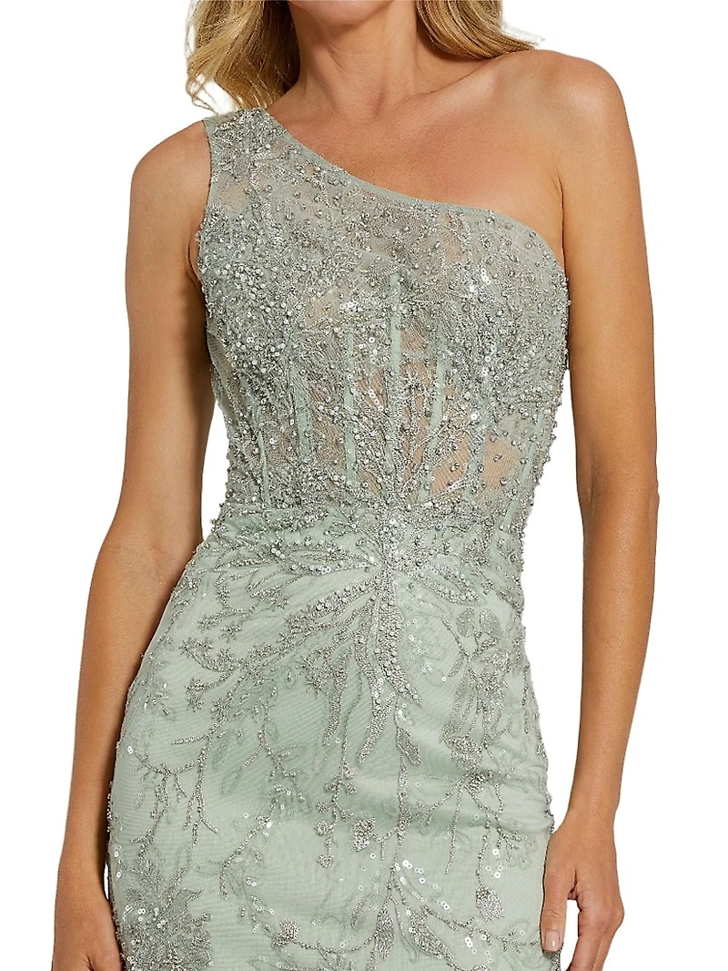 Embellished One-Shoulder Gown