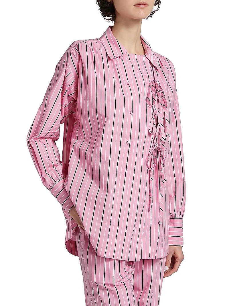 Carmy Striped Double-Breasted Button-Front Shirt