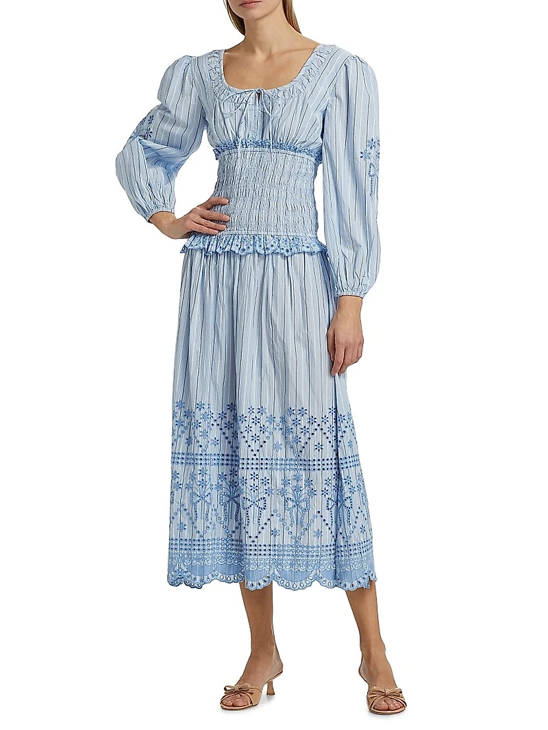Nola Embroidered Cotton Midi-Dress