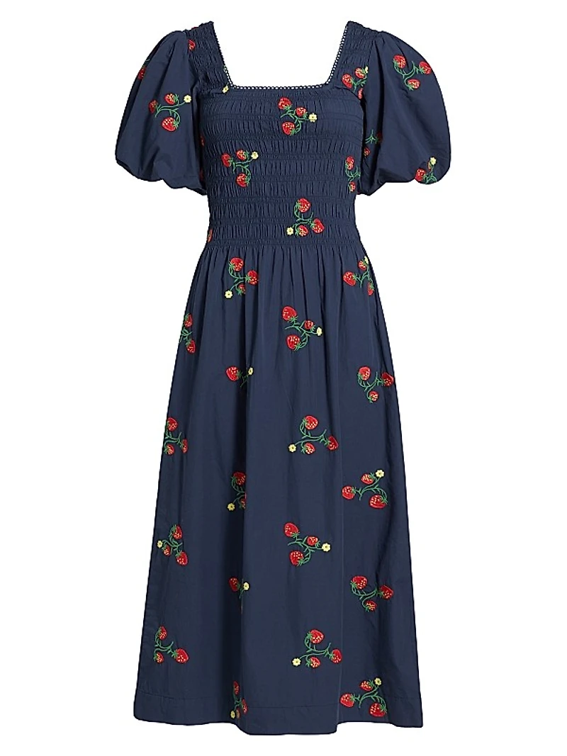 Lauren Strawberry Embroidered Midi-Dress