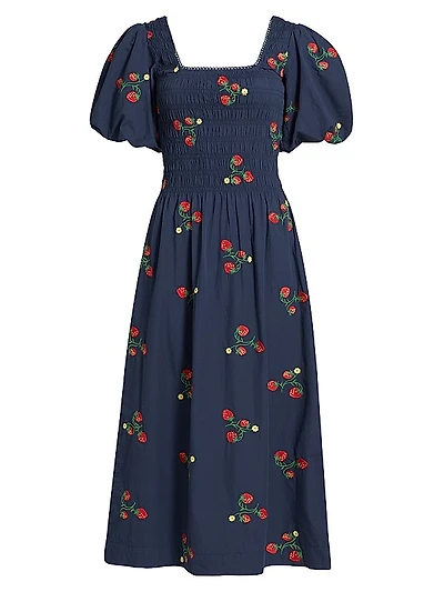 Lauren Strawberry Embroidered Midi-Dress