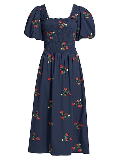 Lauren Strawberry Embroidered Midi-Dress