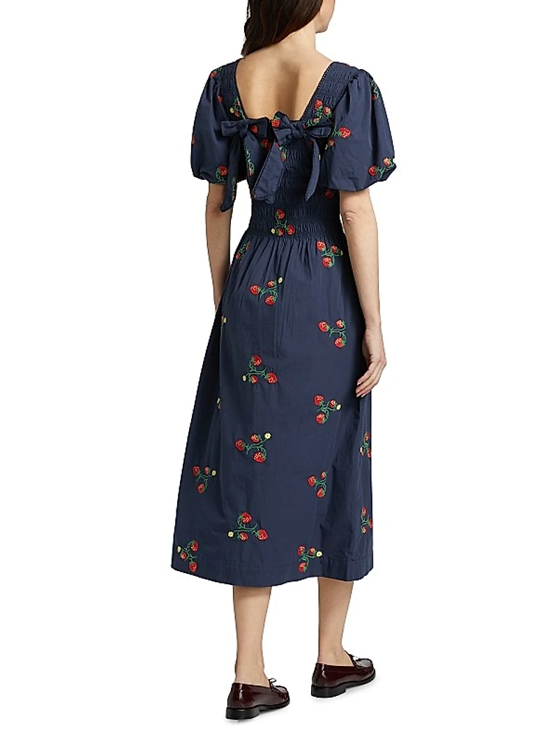 Lauren Strawberry Embroidered Midi-Dress