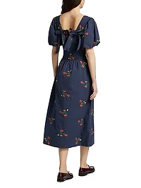 Lauren Strawberry Embroidered Midi-Dress