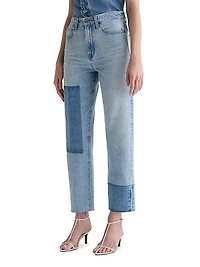 Brinley Patchwork High-Rise Straight-Leg Crop Jeans