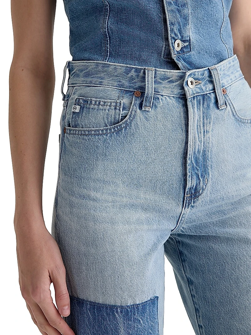 Brinley Patchwork High-Rise Straight-Leg Crop Jeans