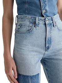 Brinley Patchwork High-Rise Straight-Leg Crop Jeans