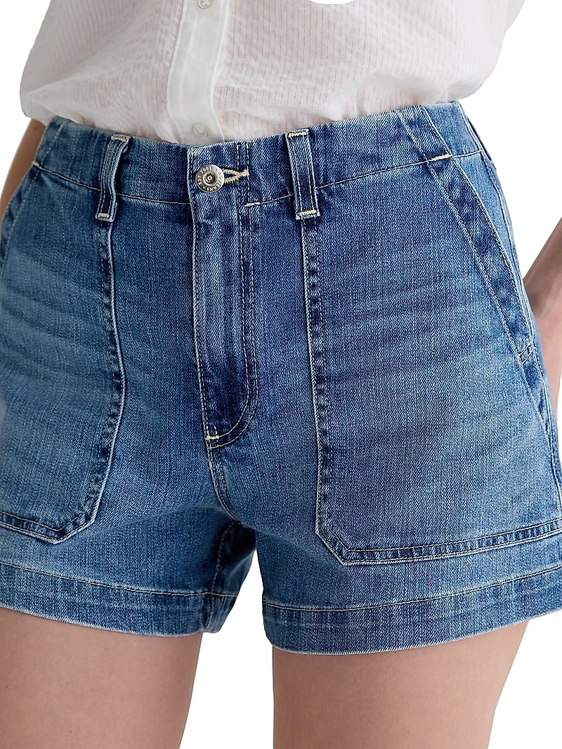 Analeigh Washed Denim High-Rise Shorts