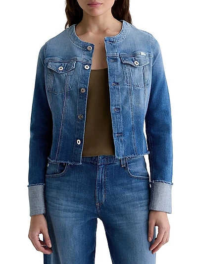 Robyn Raw-Edge Stretch-Denim Jacket