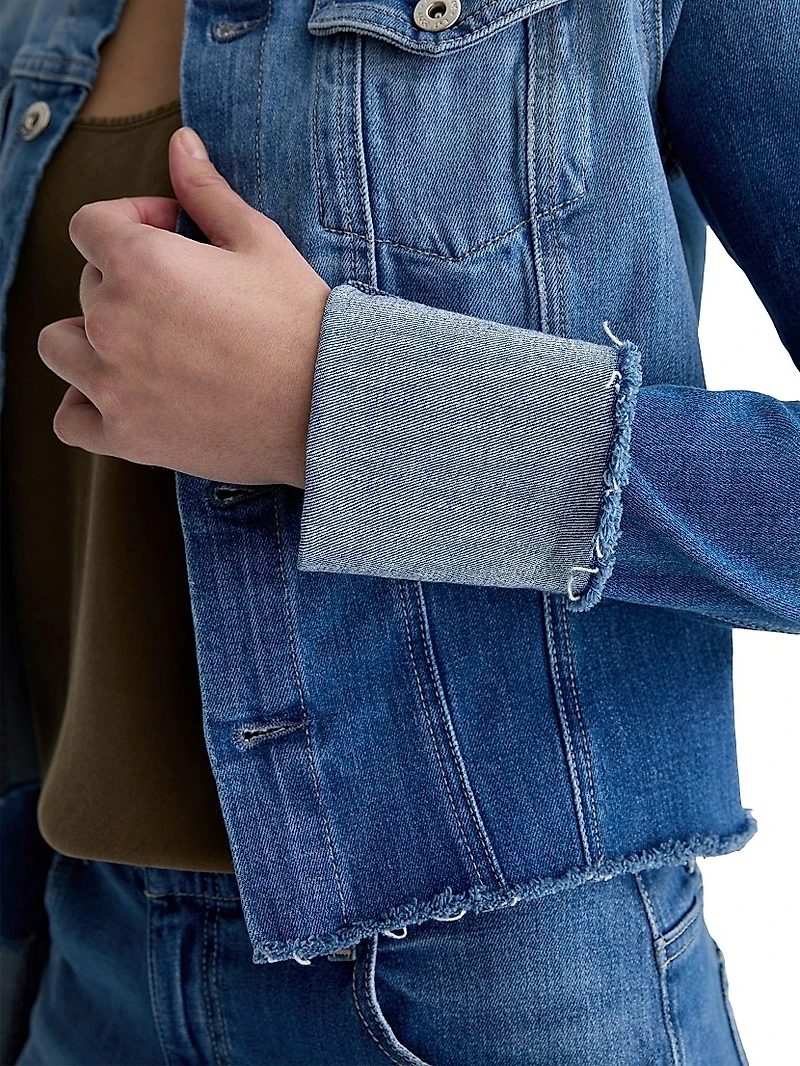 Robyn Raw-Edge Stretch-Denim Jacket