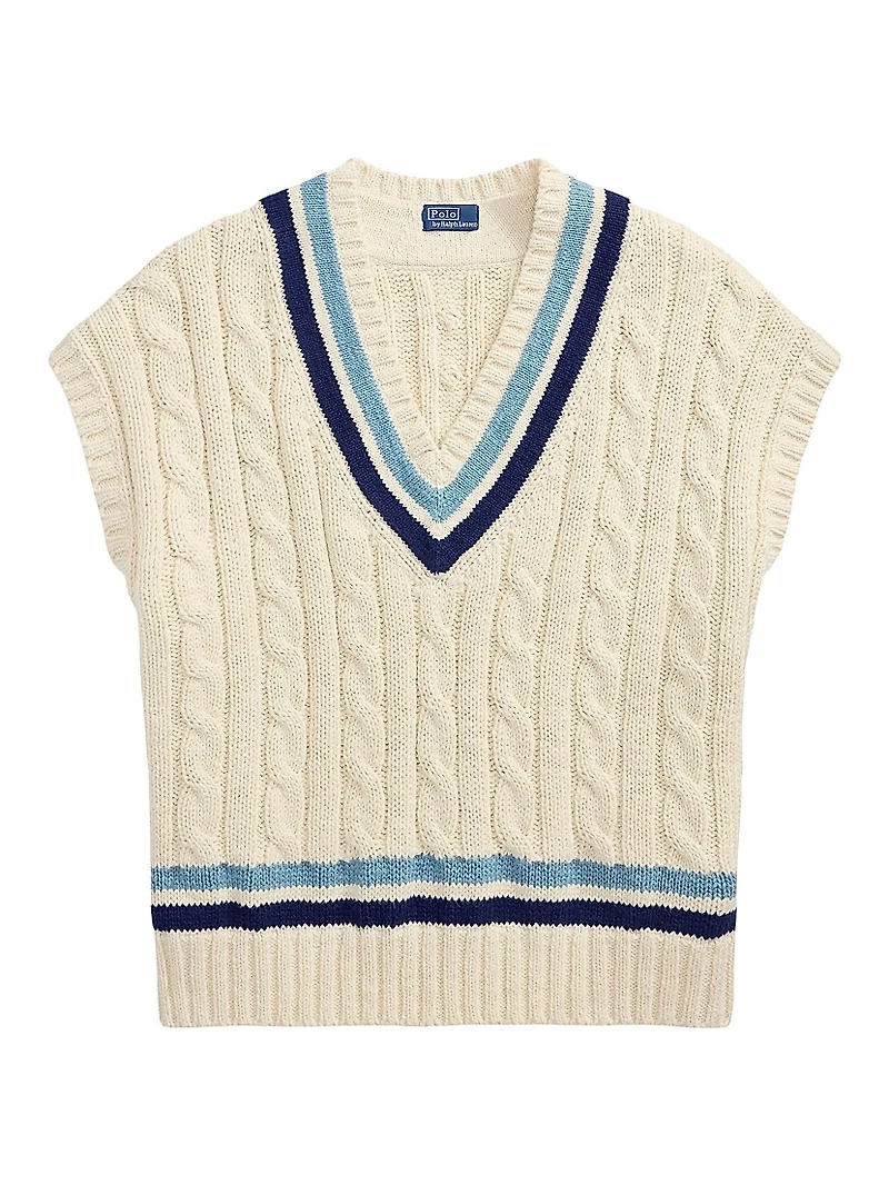 Striped Cable-Knit Cotton Sweater Vest