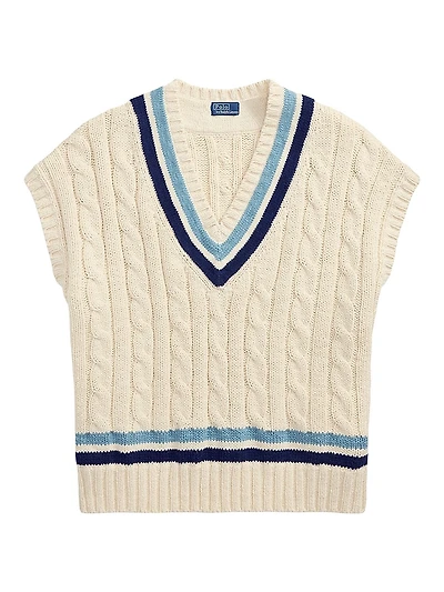 Striped Cable-Knit Cotton Sweater Vest