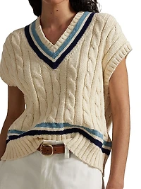 Striped Cable-Knit Cotton Sweater Vest