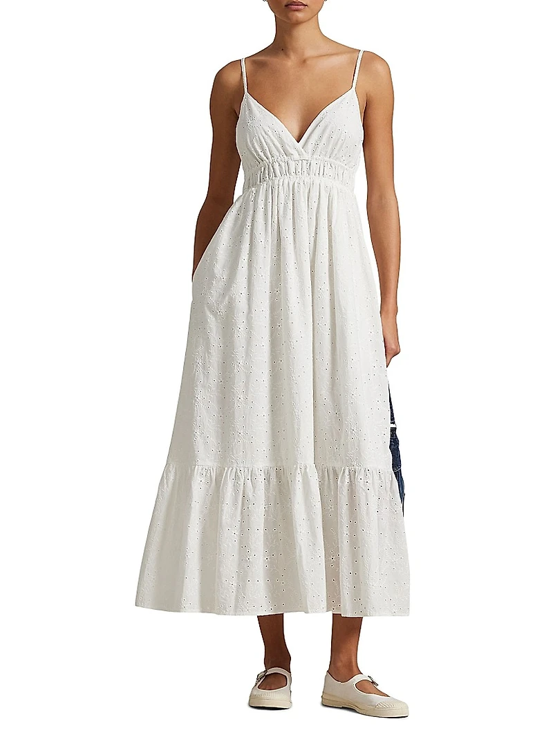 Eyelet Voile Sleeveless Midi-Dress