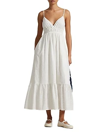 Eyelet Voile Sleeveless Midi-Dress