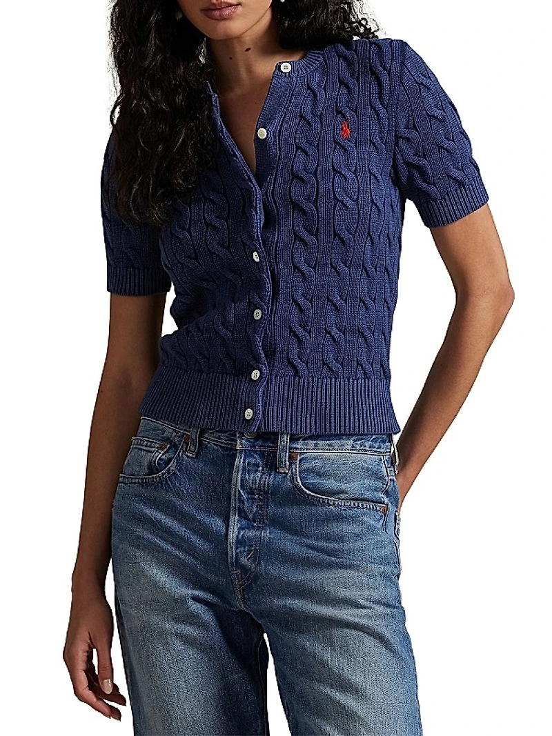 Cable-Knit Short-Sleeve Cardigan