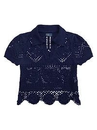 Pointelle Cotton Short-Sleeve Polo Top