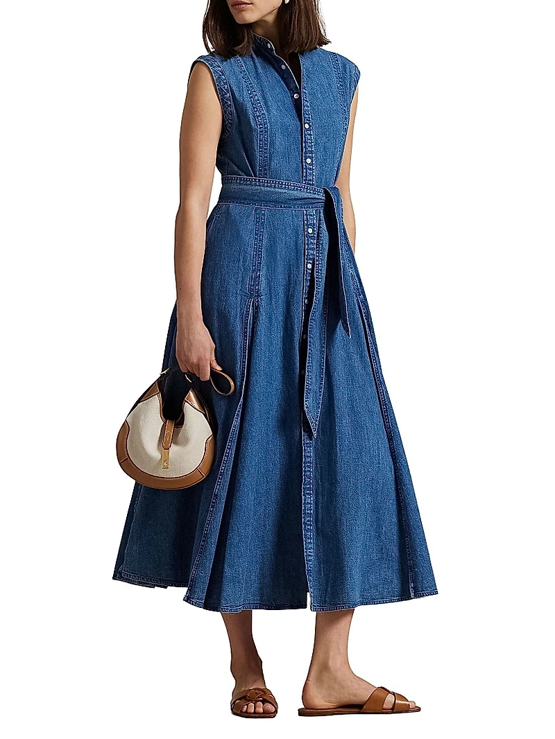 Belted Denim A-Line Dress