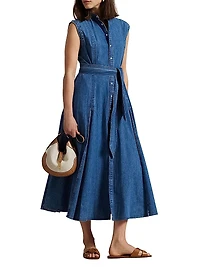 Belted Denim A-Line Dress