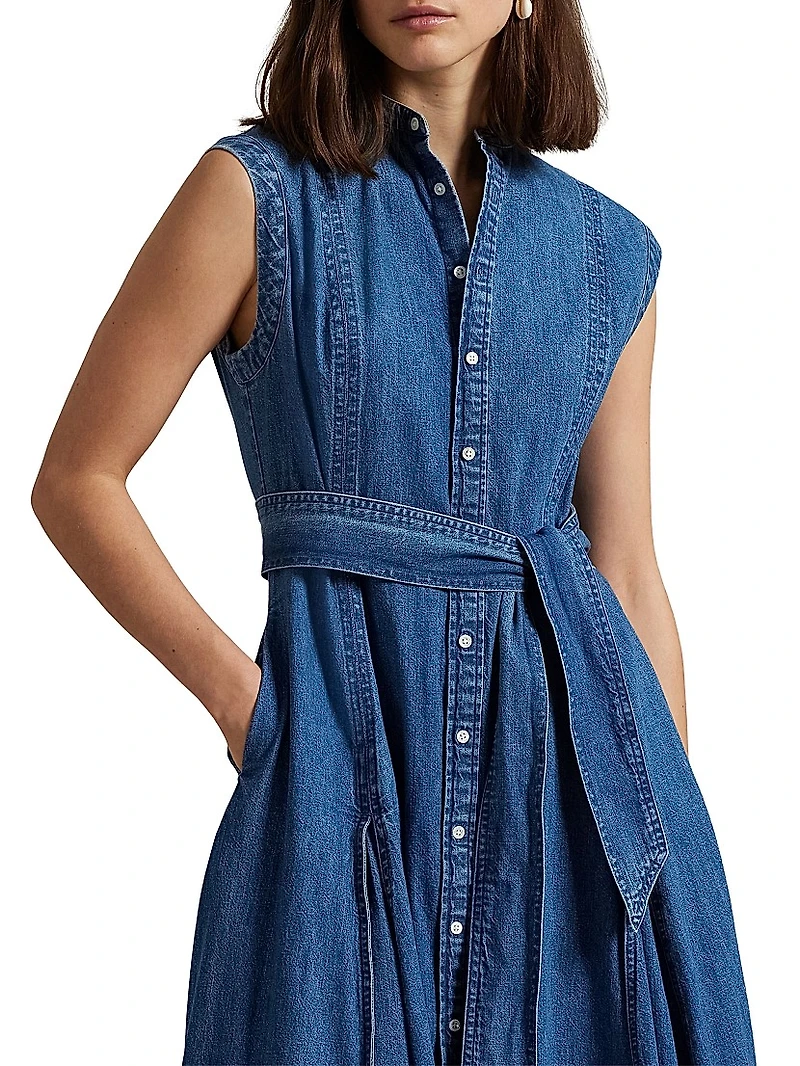 Belted Denim A-Line Dress