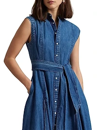 Belted Denim A-Line Dress