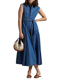 Belted Denim A-Line Dress