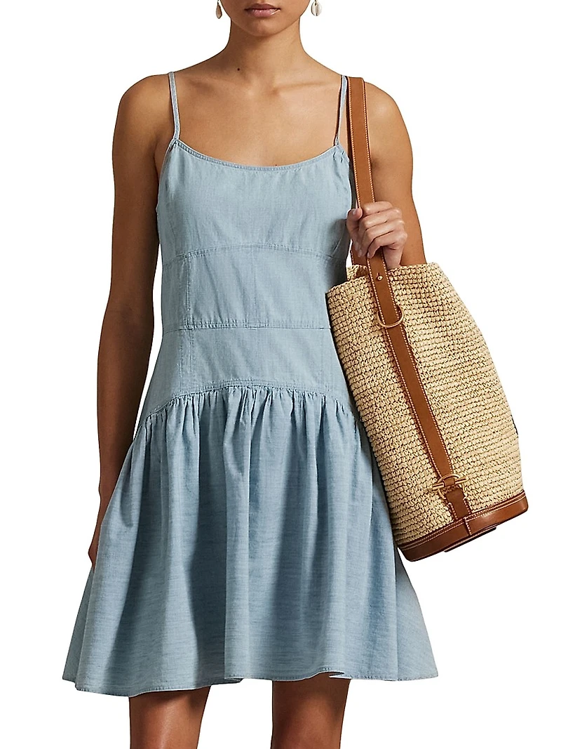 Paneled Cotton Chambray Fit & Flare Minidress