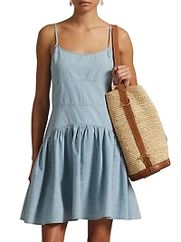 Paneled Cotton Chambray Fit & Flare Minidress