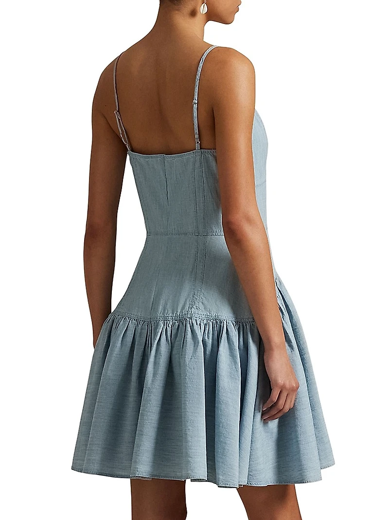 Paneled Cotton Chambray Fit & Flare Minidress