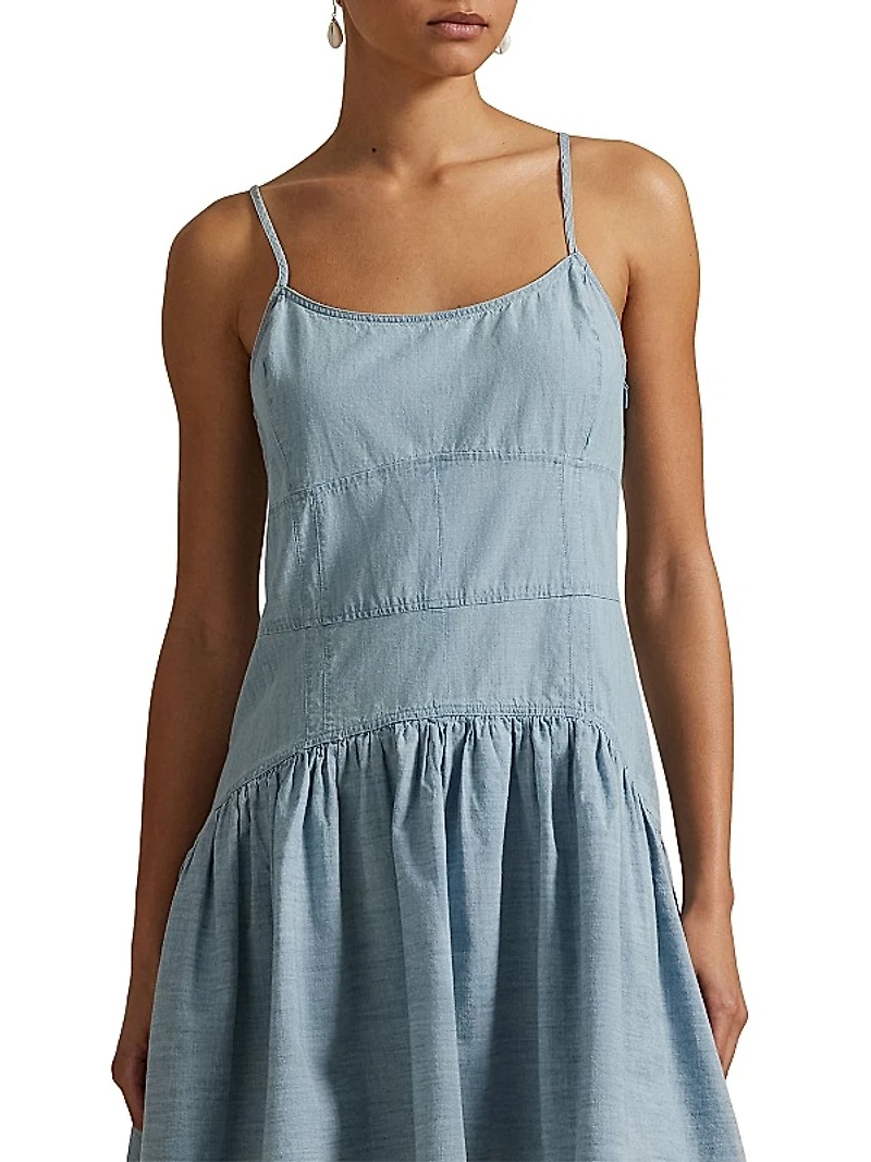 Paneled Cotton Chambray Fit & Flare Minidress