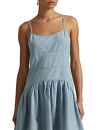 Paneled Cotton Chambray Fit & Flare Minidress