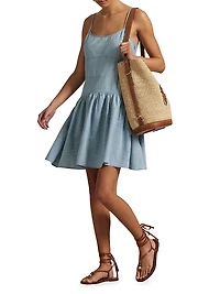 Paneled Cotton Chambray Fit & Flare Minidress
