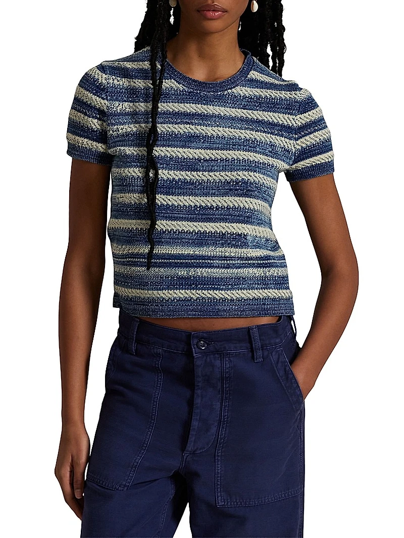 Striped Cotton-Knit Crewneck Sweater