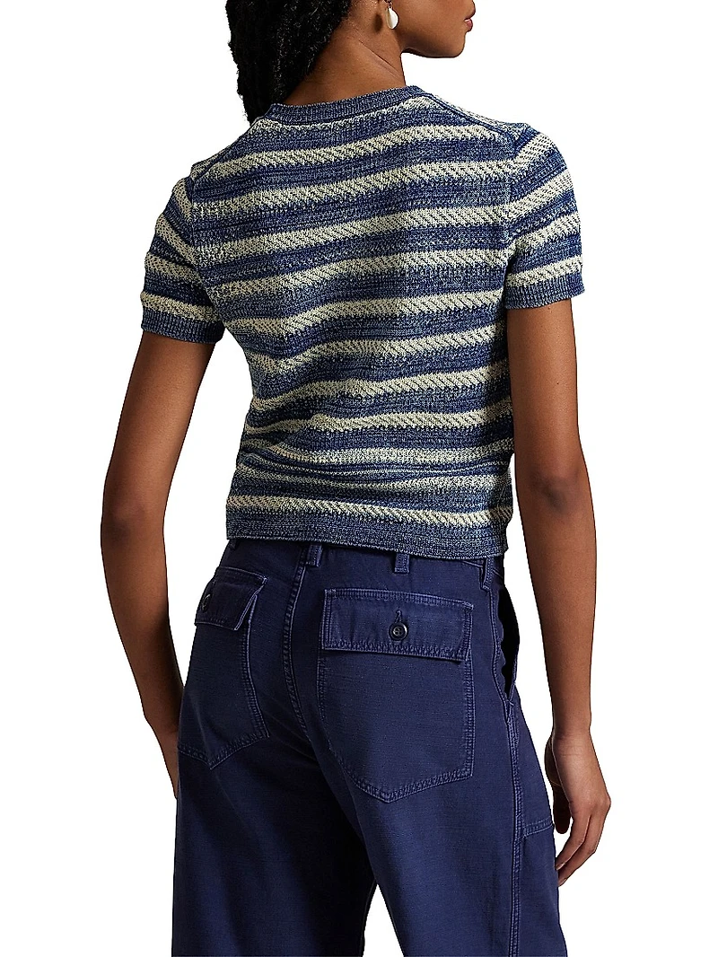 Striped Cotton-Knit Crewneck Sweater