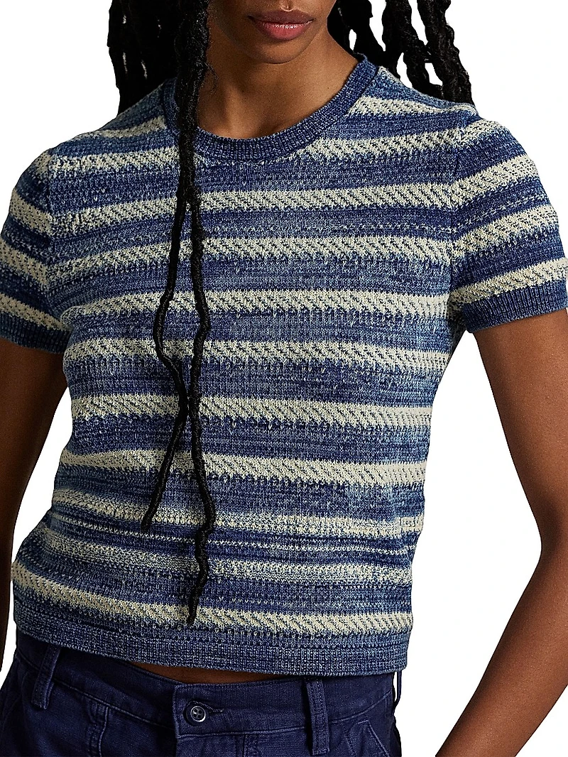 Striped Cotton-Knit Crewneck Sweater