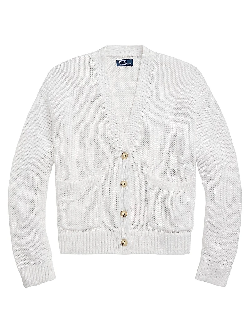 Linen-Cotton V-Neck Cardigan