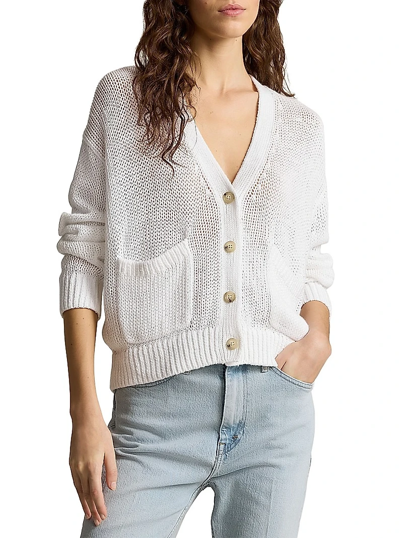 Linen-Cotton V-Neck Cardigan