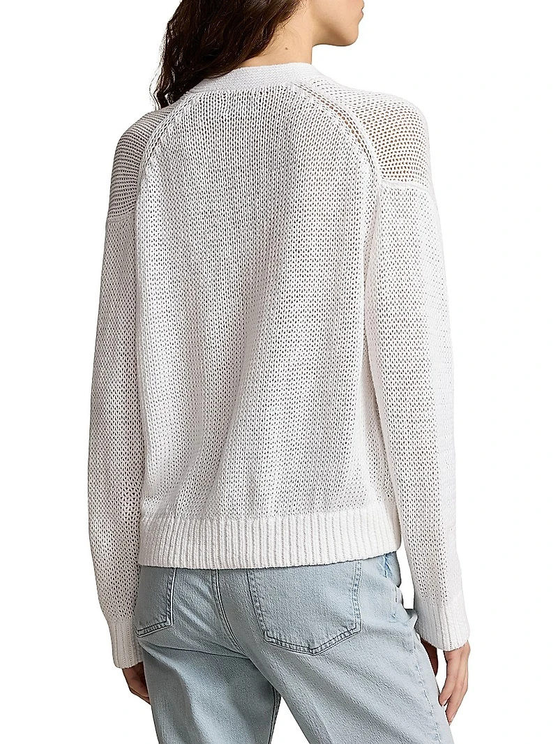 Linen-Cotton V-Neck Cardigan