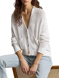 Linen-Cotton V-Neck Cardigan